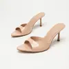 Sandalias de Tacón Alto con Punta Abierta y Punta Fina para Mujer, Tacones de Aguja, Zapatillas de Tacón Alto Peep-Toe de Una Sola Correa Simple Color Champaña, Suministro Transfronterizo
