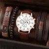 Set de 5 piezas/set de relojes nuevos para hombre: reloj de cuarzo falso de tres ojos genial + pulsera tejida de cuentas versátil