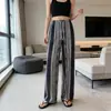 Calça de Seda Gelada de Perna Larga para Mulheres, Cintura Alta, Perna Reta Solta, Anti-Mosquito, Calça Longa Casual, Direto da Fábrica