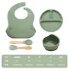 Atacado transfronteiriço louça infantil tigela complementar prato de silicone garfo colher de bebê babador conjunto de 8 peças de produtos anti-queda para maternidade e infância