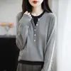 Nuevo Jersey de Punto de Dos Piezas Falsas en Color Contrastante Otoño e Invierno para Mujer Estilo Coreano Reductor de Edad Top Interior Jersey Básico y Versátil para Mujer