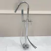 Grifo de Bañera de Pie Color Bronce Gunmetal Columna Cubo de Madera Lateral para Tanque Lavabo Montaje en Pared Cabezal de Ducha Independiente Frío y Caliente
