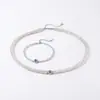 Conjunto de Cuatro Piezas: Collar y Pulsera de Plata de Ley S925 con Concha Plateada, Perla de Importación Transfronteriza Incrustada y Aguamarina Pura Natural