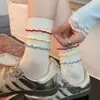 Calcetines de algodón de estilo japonés, dulces, de dibujos animados, con bordado de manzana, para mujer, de caña media, con volantes, calcetines apilados de encaje estilo colegial, femeninos