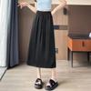 Talla Grande Verano Versátil Seda de Hielo Cintura Alta Adelgazante Drapeado Acetato Fresco Falda A-Line con Abertura Falda Midi