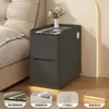 Mesa de cabeceira inteligente ultrafina, luxo leve minimalista moderno, com chave, multifuncional, pequeno armário de cabeceira de madeira maciça para uso doméstico, sem necessidade de instalação