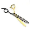 Tijeras de Peluquería con Estampado de Leopardo Negro y Dorado de 6.0 pulgadas, Tijeras para Cortar el Cabello, Tijeras Entresacadoras, Dientes de Astas de Ciervo, Dientes Lisos, Dientes en Forma de V, Dientes de Espina de Pescado