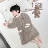 Pijama de Terciopelo Coral para Niños, Pijama Grueso de Terciopelo de Invierno, Ropa de Casa de Franela Larga con Dibujos de Osos para Niños, Batas de Baño