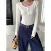 Cisnann Otoño Nueva Llegada Botones Media Tapeta Cuello Henley Corte Ajustado Versátil Manga Larga Camiseta Básica SN9207