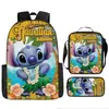2024 Nueva Mochila Escolar de Stitch Set de Tres Piezas de Stitch Mochila con Dibujos Animados Impresos para Estudiante de Primaria Bolso de Hombro Estuche para Lápices traje