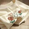 Camiseta de Verano Fina de Algodón para Mujer con Mangas Cortas y Estampado de Dibujos Animados, Corte Holgado, Tallas Grandes, Blanca, Estilo Vintage, Adelgazante, Top de Moda
