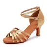 Zapatos de Baile Latino para Mujer, Suela Suave para Adultos, Tacones Medios Altos, Práctica de Baile Estándar Nacional para Niñas, Baile Vaquero Satén Fabricante Venta al por Mayor