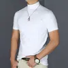 Camiseta de Manga Corta con Cuello Medio Alto para Hombre, Camiseta tipo Seda, Camiseta de Moda de Manga Corta con Cuello Medio Alto para Hombre