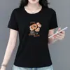 Comercio exterior transfronterizo~Camiseta de manga corta de alta gama para mujer, nuevo estilo de verano, estampada, corte holgado, adelgazante, top casual para madres de mediana edad