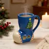 Caneca de Cerâmica Criativa Nova em Formato de Bota de Natal Presente de Natal Caneca de Café de Cerâmica Caneca Floral Completa Personalizada