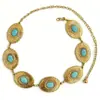 Estilo Étnico Retro Nuevo Estilo Patrón Tallado Cadena de Cintura Grande de Turquesa para Mujeres, Cadena Corporal de Cadena de Moda y Personalizada para Hombres y Mujeres