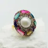 Anel Colorido Candy com Incrustação de Concha Pérola Natural de Água Doce Anel Feminino Simples e Fresco Anel para Dedo Indicador Fabricante Atacado