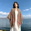 Chal de Cuadros Estilo Étnico, Nuevo Otoño e Invierno Espeso Cálido Borla de Cachemira Sintética Bufanda Chal de Cuadros