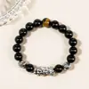 Pulsera de Obsidiana Natural, Pulsera Pixiu de Ágata Negra, Pulsera de Ojo de Tigre Amarillo para Hombre, Regalo para Novio, Pulsera de Cuentas