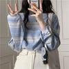 2024 Nuevo Estilo Preppy Ins Camiseta de Manga Larga Rayada Primavera y Otoño Top Base Holgado Cuello Redondo Estilo Coreano para Mujer Otoño