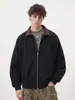 Cardigan Esportivo Han Lu Moda de Rua Americana Moletom Pesado para Homens, Outono e Inverno Quente Modelagem Solta Gola Reversível Jaqueta Texturizada Color-Blocking.