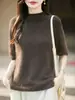 Lã finamente fiada estilo retrô francês borda enrolada gola alta cinco pontas manga curta outono e inverno macio e aconchegante roupa íntima suéter de tricô versátil feminino