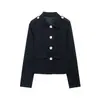 Ropa de mujer de comercio exterior europeo y americano ZA transfronteriza, popular en AliExpress, chaqueta corta de otoño azul marino con solapa y hombreras