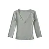 Top Deportivo de Yoga Ajustado para Mujer, Estilo Básico, Elástico, Cuello en V Adelgazante, Camiseta de Manga Media