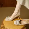 Sapatos Femininos de Salto Grosso 2026 Primavera Novo Estilo Francês Couro Envernizado Bico Quadrado Strass Fivela Quadrada Salto Alto Boca Rasa Sapatos Mary Jane