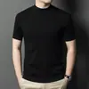 Suéter Masculino de Malha Cashmere Lavável à Máquina, Manga Curta, Gola Alta Parcial, Cor Lisa, Lã Penteada, Suéter Puyuan, Top de Seda de Amora