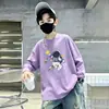 Camiseta Casual Manga Longa Estilo Coreano para Meninos de Média e Grande Porte 100% Algodão Puro Estilo Primavera/Outono 2026 Gola Redonda Solta Tendência