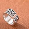 Anillo de Plata S925 Rey Ciervo Dorado para Hombre Estilo Punk Retro Versión Ancha Grabado Onda de Agua Dragón Dorado Anillo Abierto Joyería de Plata