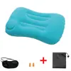 Almohada Inflable para Exteriores, Almohada Cuadrada Plegable Flocada, Máscara para Ojos, Juego de Tapones para los Oídos, Soporte Cervical para Dormir, Cojín Lumbar para Viajes Largos