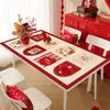 Mantel de Mesa de Año Nuevo, a Prueba de Aceite, Impermeable, No Requiere Lavado, Anti-Quemaduras, Mantel para Mesa de Café con Atmósfera Roja, Protector de Mesa con Dibujo Animado del Año del Caballo