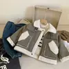 Jaqueta infantil com forro de fleece, casaco de inverno com forro de pelo, blusa infantil de lã de cordeiro, jaqueta de motociclista infantil espessa para outono e inverno