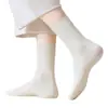 Calcetines de otoño e invierno para mujer hasta la pantorrilla, engrosados y cálidos, calcetines de algodón para mujer, color liso, calcetines largos versátiles de cintura media, calcetines Zhuji