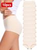 Calcinhas Femininas Populares Transfronteiriças de Cintura Alta, Roupa Íntima de Algodão Puro, Alta Elasticidade, Não Apertam, Conjunto de 10 Peças, Em Estoque para Atacado