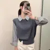 Outono 2026 Novo Suéter de Tricô com Inspiração Dopamina de Nicho Feminino Falso Duas Peças Manga Longa Top Único para o Trabalho