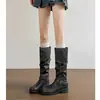 Botas de caballero de cuero negro de moda con hebilla para mujer, nueva colección otoño/invierno 2026, botas largas versátiles convertibles estilo británico G201