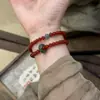 Pulseira Duplo Círculo com Fivela de Segurança de Ágata Vermelha Natural e Jade Azul Água para Mulheres Nova Simples Elegante Branca Estilo Chinoiserie