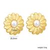 Aretes Europeos y Americanos Retro Geométricos Exagerados Franceses, Aretes Elegantes de Alta Gama de Perlas y Flores, Aretes de Acero Inoxidable 18K