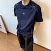 Camiseta Salona Azul Marino Fresca para Hombre Verano Fitness Deportes Secado Rápido Manga Corta Empalme Desestructurado Mangas Raglán