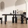Mesa de Comedor Rectangular de Madera Maciza y Sillas, Combinación de Mesa y Sillas de Comedor para el Hogar, Diseño Retro Francés Antiguo Negro para Apartamentos Pequeños