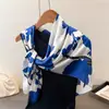 Bufanda Cuadrada Grande Estampada Estilo Coreano con Cinta Floral de Satén Imitación Seda, Bufanda de Seda, Chal, Pañuelo para la Cabeza, Protector de Cuello, Bufanda para el Cuello, Bufanda Decorativa