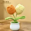 Planta de Tulipa em Vaso Crochê Feito à Mão Lã Flor Artificial Ornamento de Mesa Produto Acabado Decorativo Lembrança