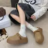 Chinelos mule femininos da moda com sola alta, grossos, novos para outono, chinelos de meia versáteis, estilo retrô, com tira de couro, bico fechado, com fivela