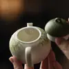 Tetera de Cerámica Margarita Verde Claro Pintada a Mano para Uso Personal con Filtro, Tetera para Juego de Té Kung Fu