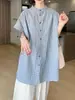 Camisa de manga corta a cuadros azules de diseño estilo francés para mujer, nueva moda de verano 2026, top casual simple versátil