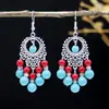Aretes Bohemios con Borlas Turquesa para Mujer, Versátiles Retro Étnicos de Yunnan Exóticos