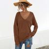 Ropa de Mujer Transfronteriza Amazon Ebay 2021 Otoño Popular Color Puro Cuello en V Abertura Bolsillo con Solapa Pantalones Prendas de Punto 2282